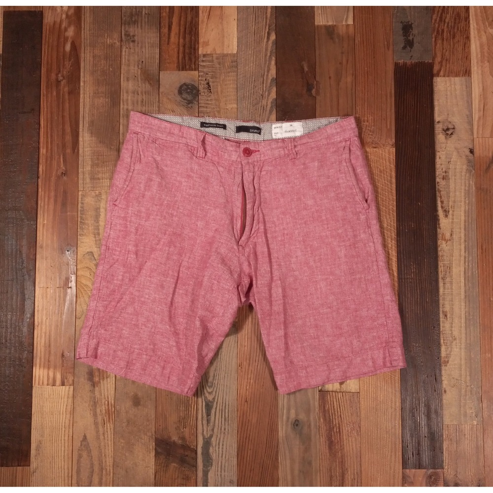 Bruno Mens 34 Red Washable Linen Classic Fit Flat Front‎ Casual Summer Shorts